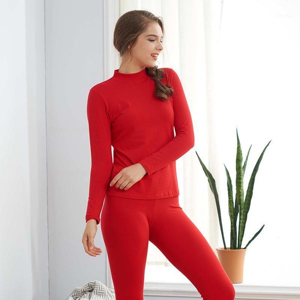 

pajamas 2020 long johns women fashion thermal underwear winter pure color high collar trendy bottoming cotton lingerie y11, Black;red