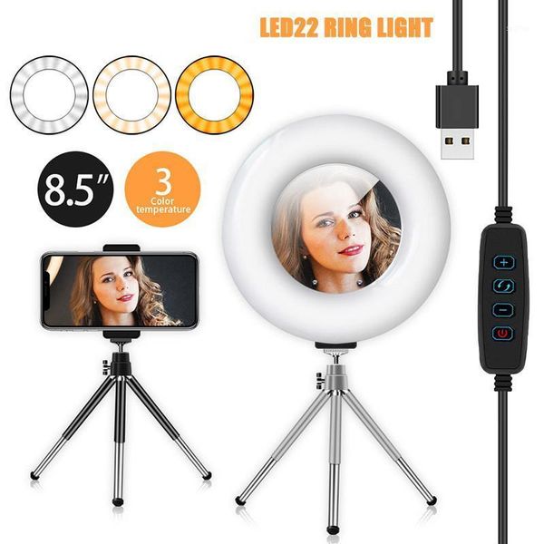 

flash heads pography led selfie ring light 22cm dimmable camera phone with table tripods for youtube makeup video live studio1