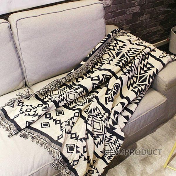 

blankets double sides throw blanket black white geometric pattern knitted cotton 130x180cm bed spread couch covering quilt floor carpet1