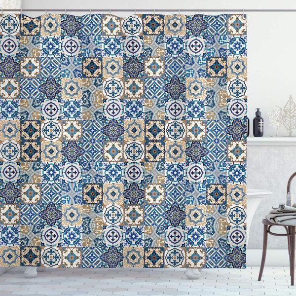 

shower curtains moroccan curtain tile pattern with portuguese traditional azulejo motifs oriental curls bathroom decor set1