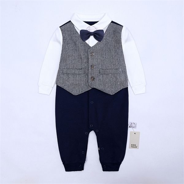 

newborn boys wedding party tuxedo suit boy onesie 0-24m toddler romper outfits gentleman costume baby shower gift c1018, Blue