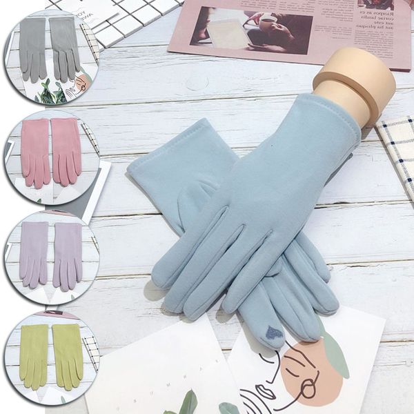 

female winter warm driving women thin cashmere embroidery elasticity cycling windproof touch screen finger gloves