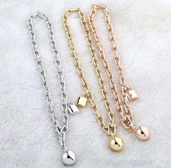 

кубинский звено цепи блокировки ожерелье стальной шар ожерелье t дизайнер мужской и женской партии любителей пары подарок роскошных украшени, Black