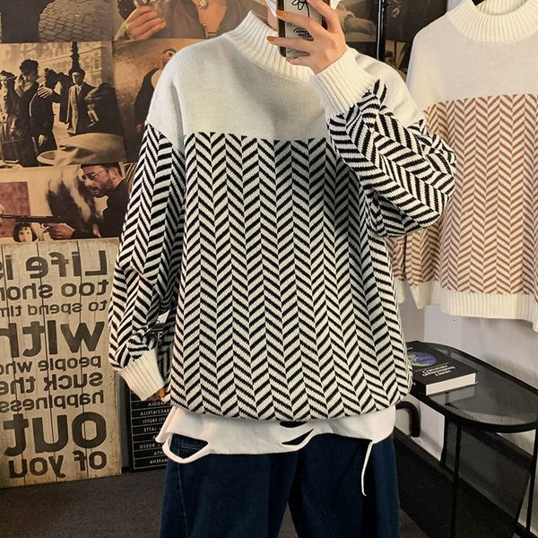 

men's blouse 2021 autumn new winter high collar thin knitting wool coat male youth x8lq, White;black