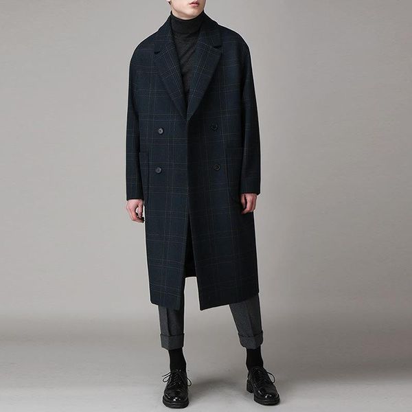 

grid cloth coat qiu dong han edition british male or long winter wind man woolen cloth trench coat loose, Black