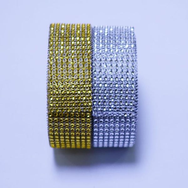 

1 yard 4cm 8 rows silver gold diamond mesh trimming wrap roll sparkle rhinestone crystal cake ribbon wedding party decorations