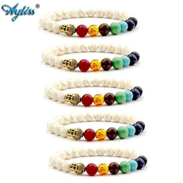 

ayliss 7 чакр драгоценного камня браслет кристалл рейки исцеление браслет балансировка круглый бисер buddha head stretch браслеты ювелирные, Black