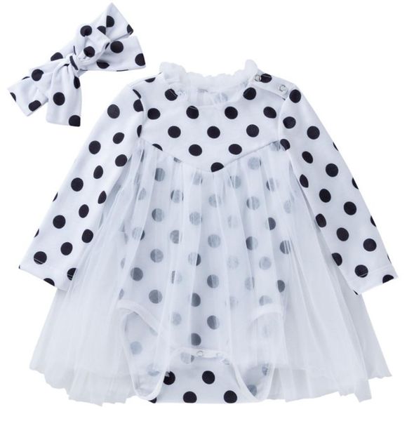 

2020 new ins baby girl dot tulle tutu dress 0-24 month newborn infant designer romper skirts cotton romper skirt +headband=2pcs/set, Blue