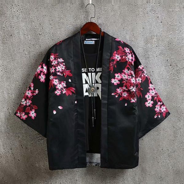 

men yukata robe gown hip hop harajuku loose clothing outerwear male casual kimono cardigan printed fujiang women shirt1, White;black