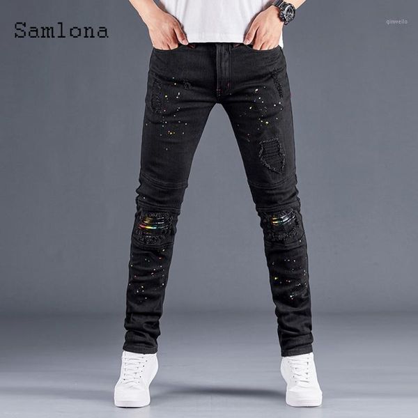 

men fashion jeans pleated casual slim fitted pencil denim pants autumn new korean zipper skinny trousers men's clothing 20201, Blue