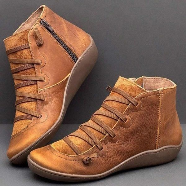 

women's pu leather ankle boots women autumn winter cross strappy vintage women punk boots flat ladies shoes woman botas mujer, Black