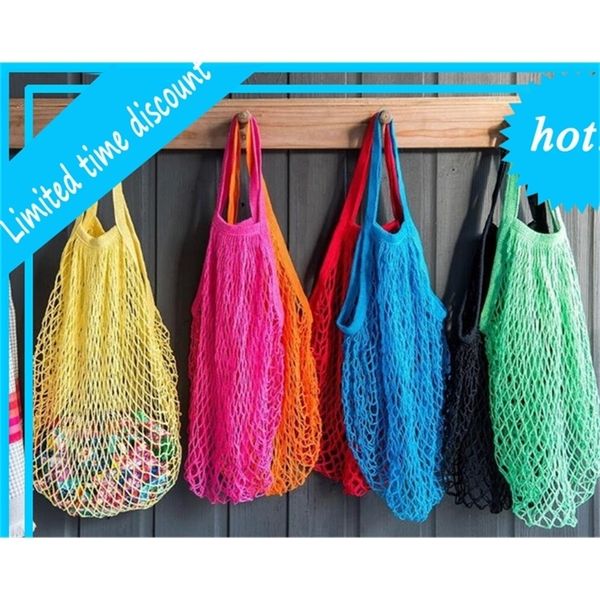 

reusable grocery 14 color large size shopper tote mesh net woven cotton portable shopping bags home storage bag
