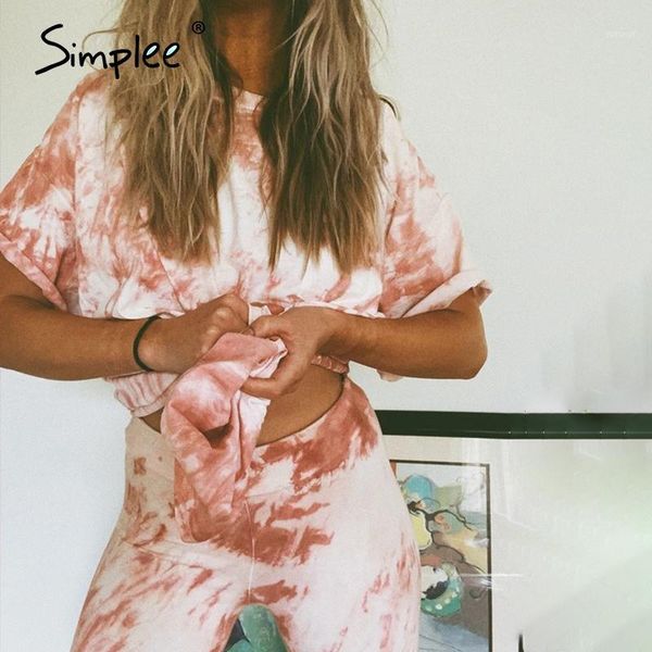 

simplee casual oversize tie-dye women 2 pces suits pocket plus size summer suits loose high fashion street feminino1, White