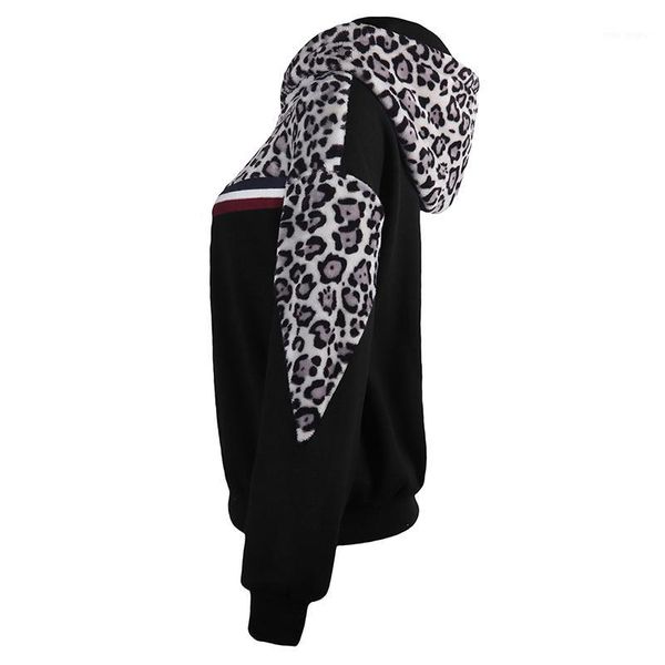 

z hoodies women plush sweatshirt hooded leopard stitching long sleeve casual warm winter autumn loose 1, Black