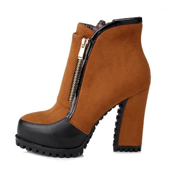 

boots fanyuan women ankle size 33-41 high heels platform shoes winter warm zipper shoes1, Black