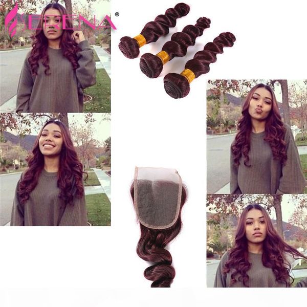 

grade 7a wine red brazilian remy human hair extensions 4pcs four piece burgundy virgin hair bundles 99j hair loose wave weft body wave, Black;brown