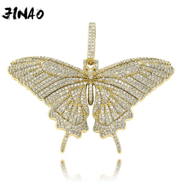 

jinao new hip hop plane butterfly iced out cubic zircon pendant& necklace gold silver color plated jewelry for men women gift q1113