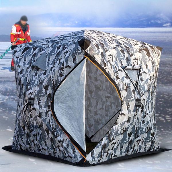 

portable winter warm ice fishing shelter 3-4 people up ice fishing tent waterproof windproof double door camping tent new
