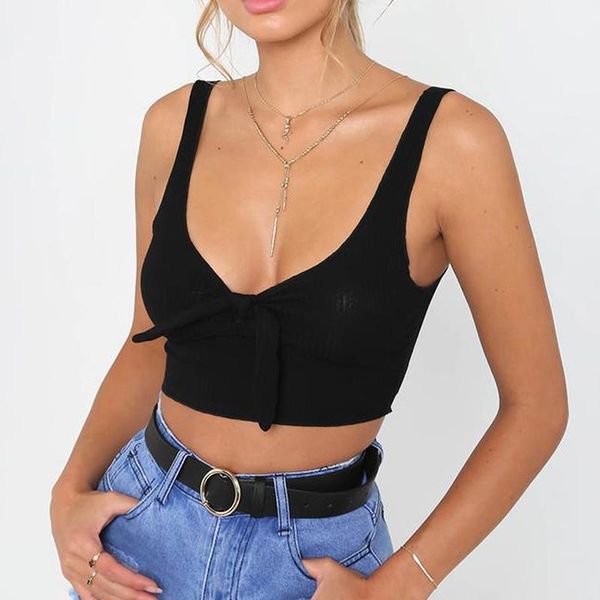 

women crop summer short backless camisole v-neck bodycon female tank exposed navel bow wrapped chest summer 1, White