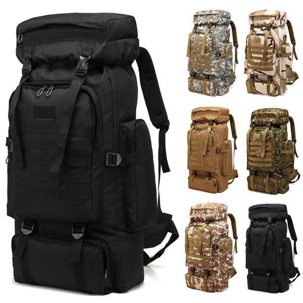 

80l waterproof large outdoor bag adjustable hiking bag tactical waist bag tactical backpack double stitched modular molle system 26