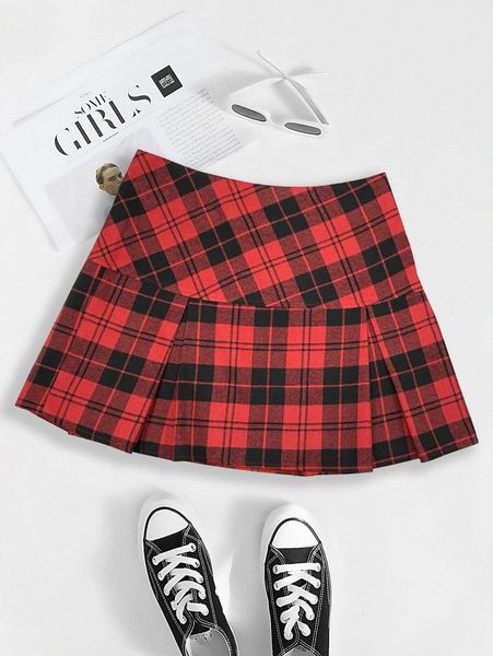 

plaid print ruffle hem skirt j0sr#, Black