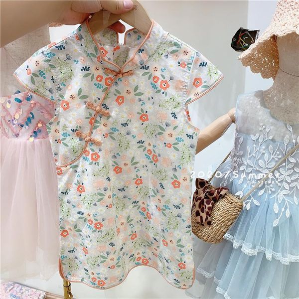 

children shirt floral dress chinese-styledressbaby girl's cotton dresss1, Red;yellow