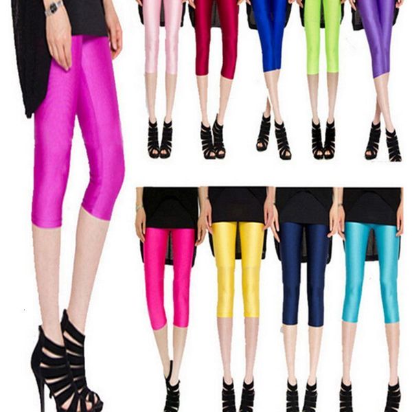 

женщины pant для девушки spandex блестящая сплошной цвет флуоресцентные поножи женщины повседневная упругие высокого качества брюки большой, Black