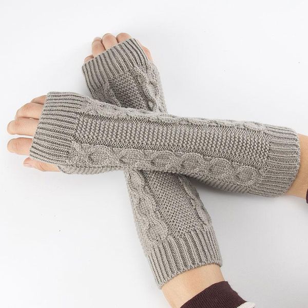 

five fingers gloves sparsil women winter warm knitted long glove lady hand arm fingerless crochet elbow sleeves twist pattern mitten with th, Blue;gray