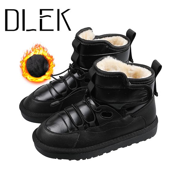 

women warm cotton shoes elastic band snow flats new fashion furry plush outdoor skiing ankle leather female boots q1104, Black