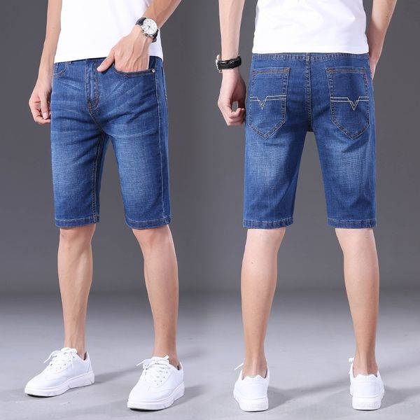 

87vk4 2020 new nine shorts casual summer nine jd6 shorts men's ankle-length thin cropped pants elastic business straight pants fashion, Blue