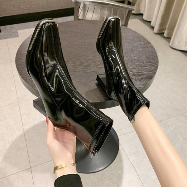 

boots women's shoes fashion ladies high back zipper heel bright, Black