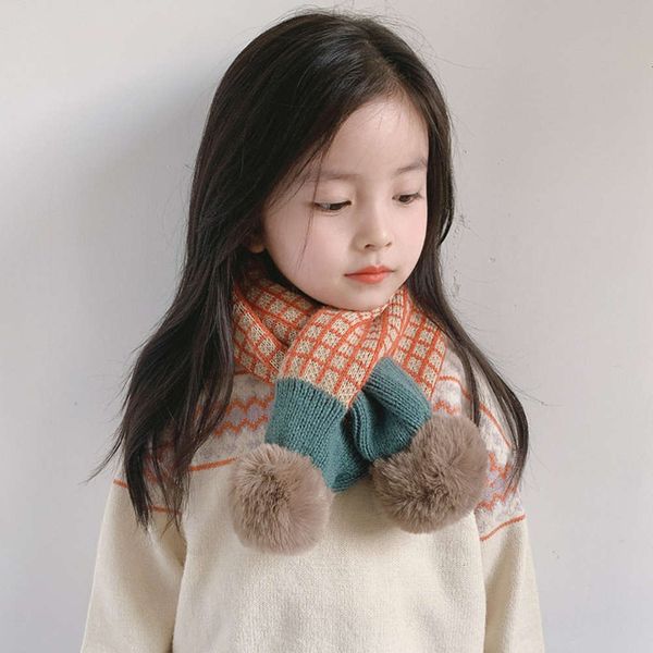 

and autumn children's boy's bib neck cover knitted warm scarf girl's winter soft thickening versatile han banchao, Red;brown