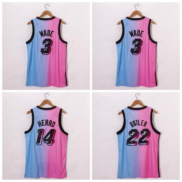 

new men 3 dwayne wade jersey 22 jimmy butler 14 tyler herro blue pick basketball jersey 2021, Black;red