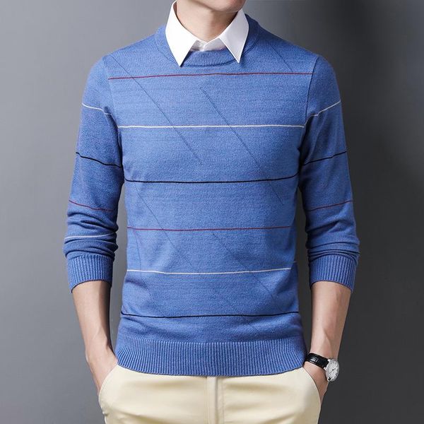 

men's sweaters 2021 winter striped sweater youth fashion casual round neck warm base, White;black