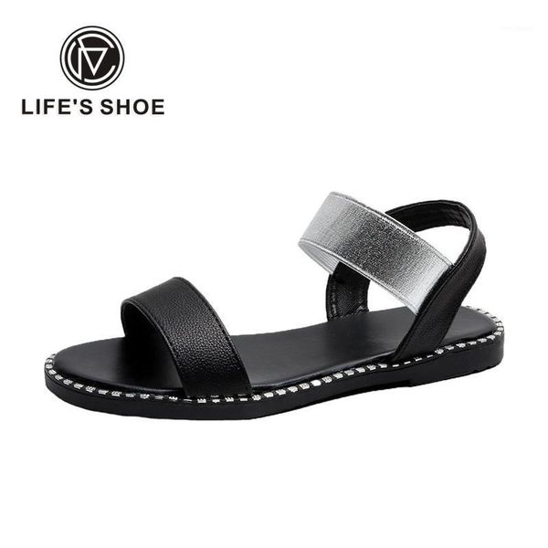 

2020 summer fashion rome sewing footwear open toe women's shoes women sandals woman elastic band flats ladies plus size1, Black