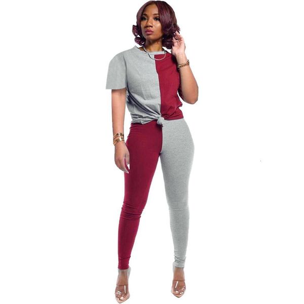 

fashion women streetwear set t shirt+pencil pants tracksuit patchwork female 2 piece sweatsuit women two piece sets outfits, Gray