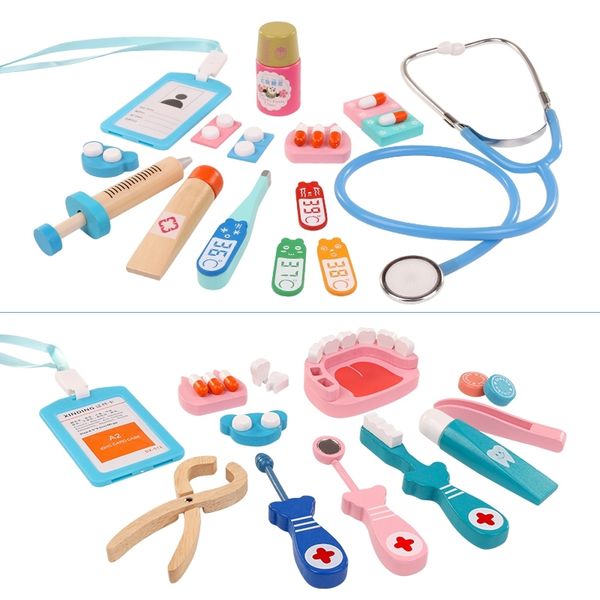 

baby wooden pretend play doctor educationa toys children medical simulation medicine chest set for kids interest development y200428