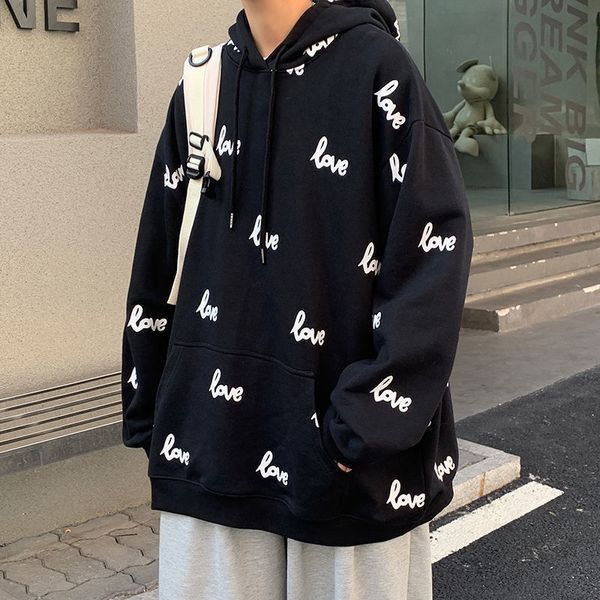 

spring 2021 new fashion male with hoodie style student in couple white jacket chartering sweaters 2dha, Black