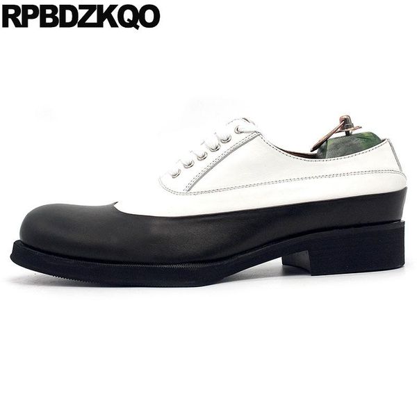 

luxury italy designer brand real leather men black and white dress shoes oxfords genuine italian spring runway