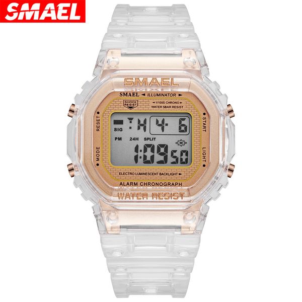 

smael new student sports watch fashionable and colorful waterproof square electronic watch for men and women, Slivery;brown