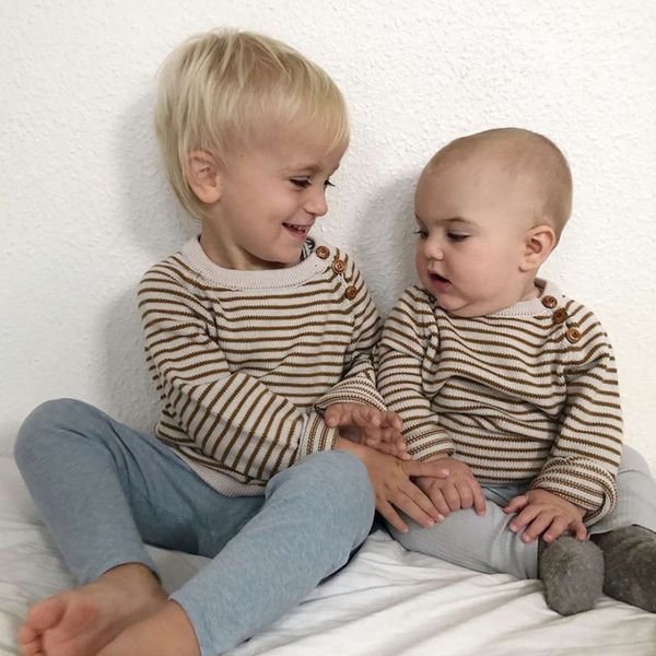 

ins2020 autumn and winter fub same boys' t-shirt striped children's pullover bottomcoat warm sweater, Blue