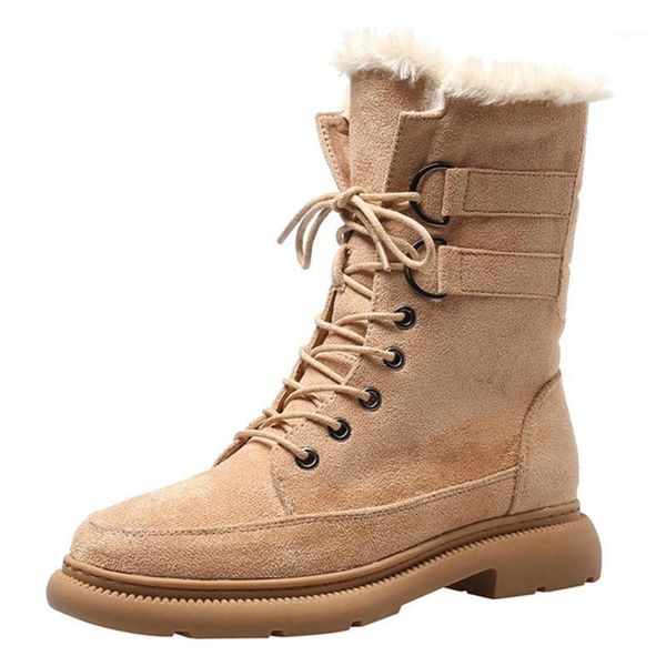 

2020 winter women boots keep warm mid-calf snow boots ladies lace-up comfortable large size 34-43 c0481, Black