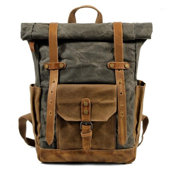 

2019 new style large capacity college wind fashion oil wax canvas shoulder bag1