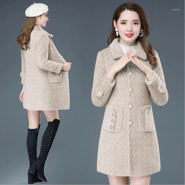

pakras women woolen jacket new 2021 spring woolen coat women clothing long slim thick warm coats female jackets white1, Black
