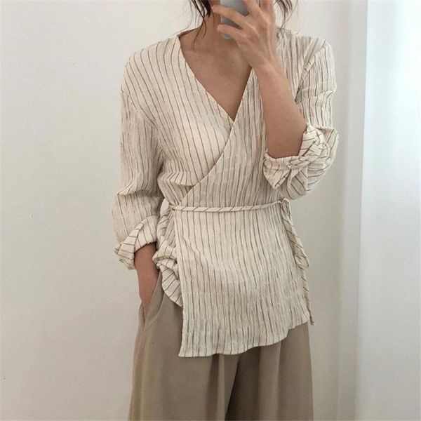

new design pleated summer retro elegant v-neck full sleeves fashion lace up sweet casual loose shirts 2 colors1, White