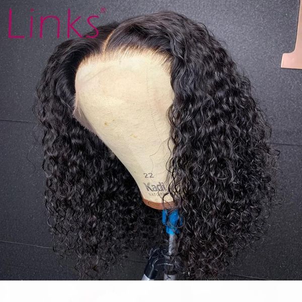 

links brazilian curly short bob 4x4 closure wig 13x4 lace front human hair wigs pre plucked deep wave 360 frontal wigs, Black;brown