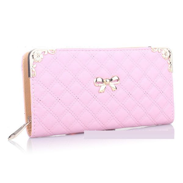 

fashion brand long rhombic leather bow zipper wallet ladies luxury night party clutch