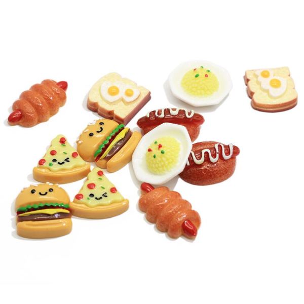 

fashion hamburger resin stud pizza dog fried egg bread resin cabochons pizza flatback charm