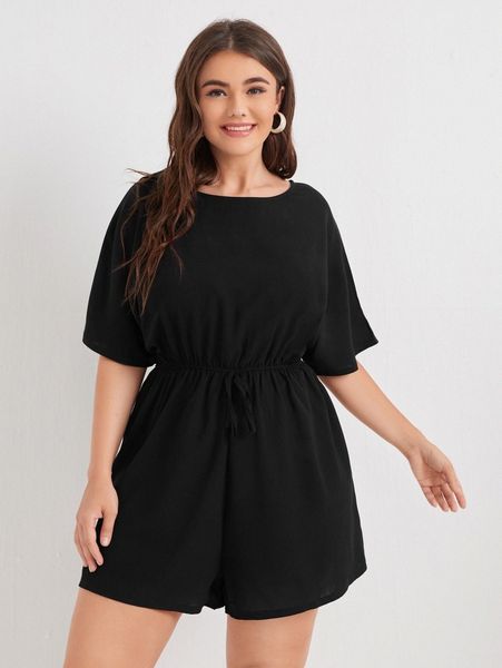 

plus solid knot front romper l1rl#, Black