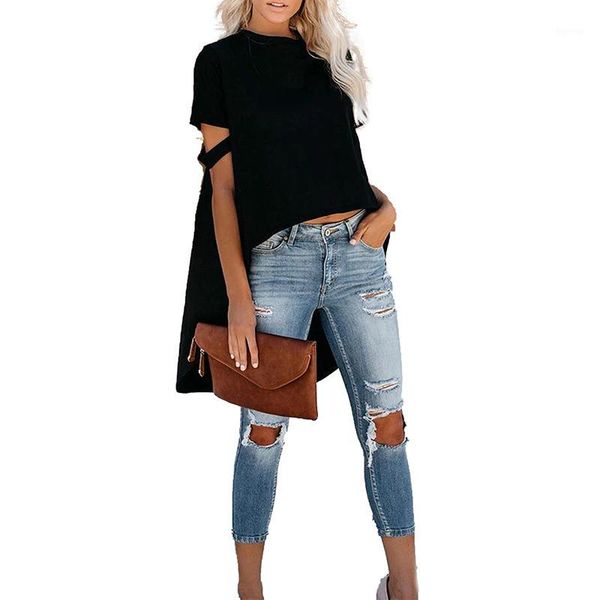 

summer chiffon loose blouses shirts women casual short sleeve black irregular tees female ladies clothing fashion new1, White
